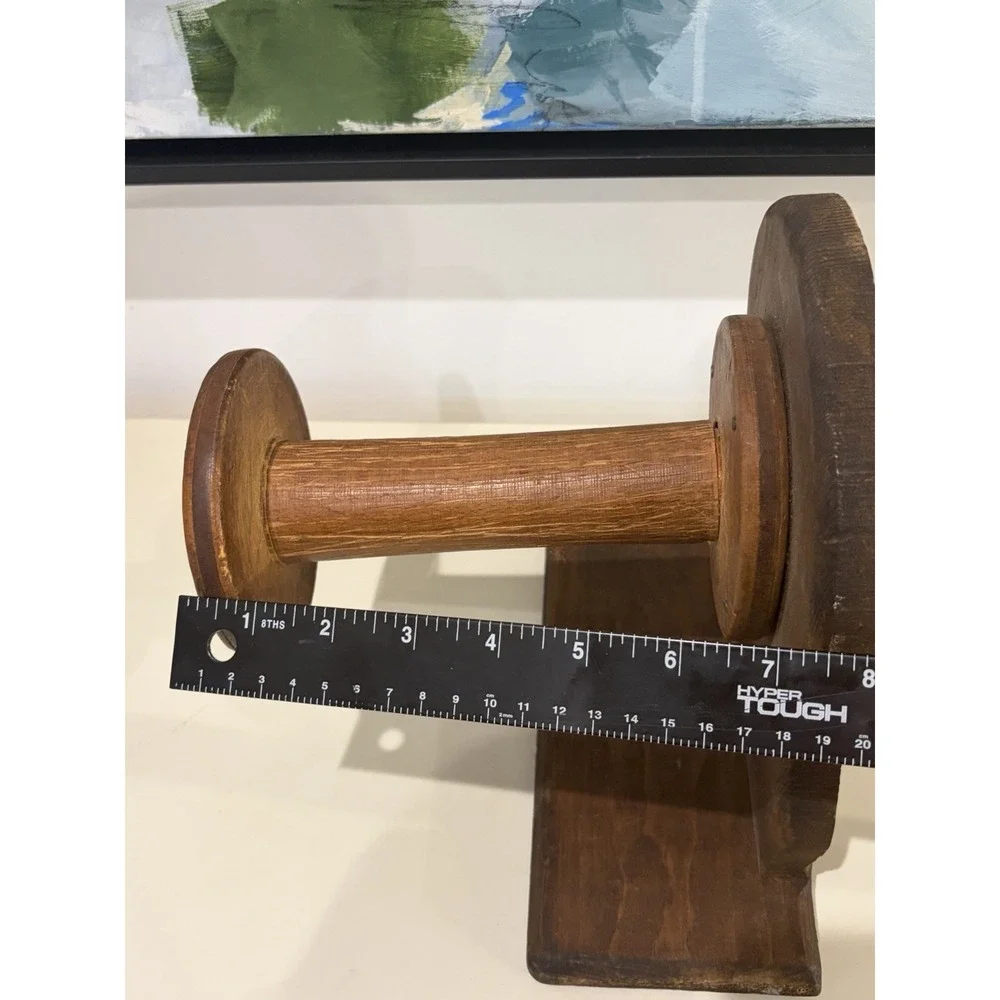 Vintage Primitive Wooden Spool Holder Wall Mount Rustic Farmhouse Twine String
